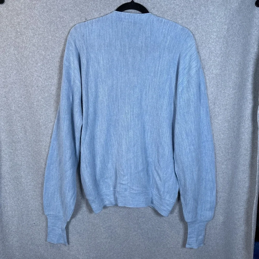 Vintage Jantzen Cardigan Size Large Mens Blue Knit Sweater Pure Wool Made In USA - Picture 8 of 11